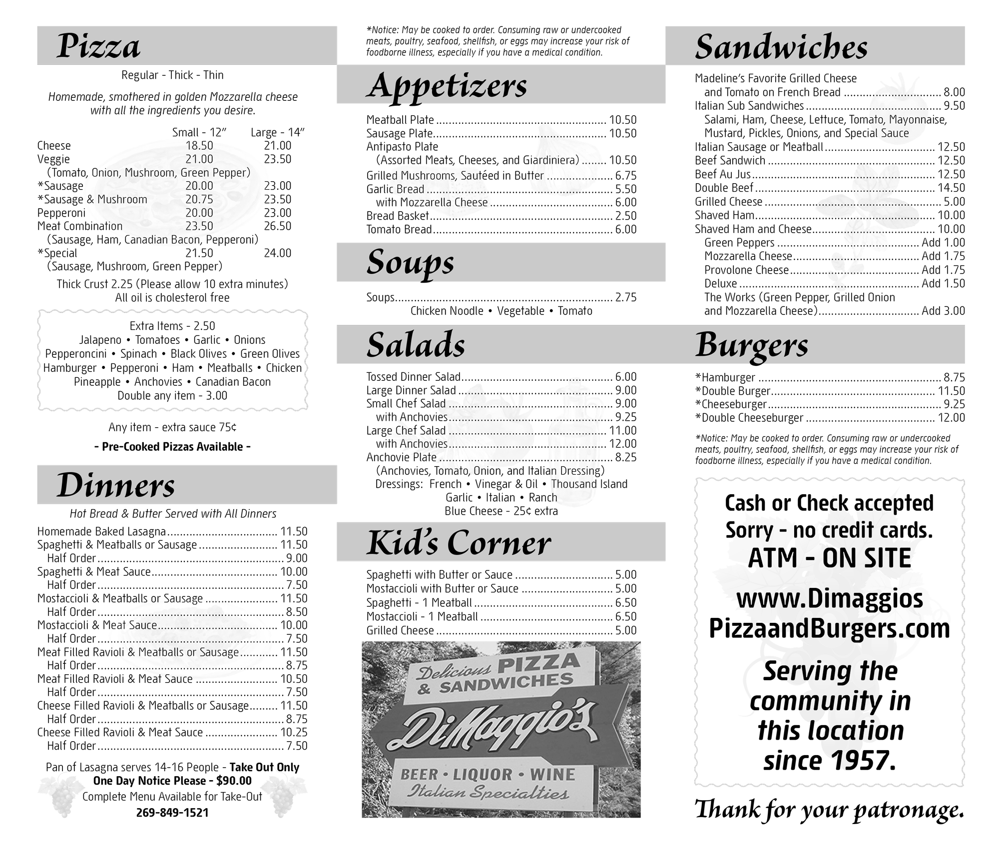 Dimaggios Pizza Menu