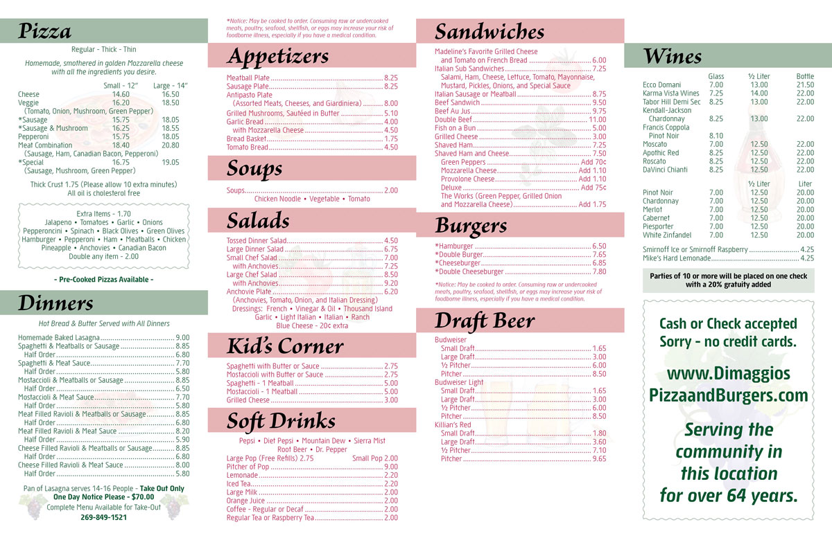 Dimaggios Pizza Menu